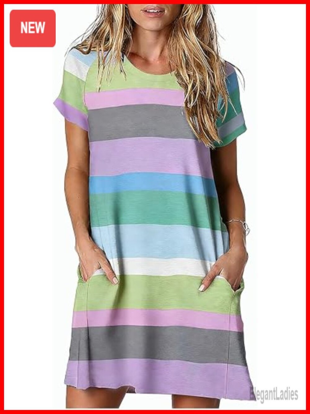 Women's Casual Summer T Shirt Dress Loose Short Sleeve Tunic with Pocket